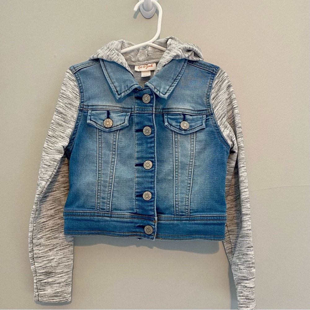 Cat & Jack Girls XS (4/5) Denim Jacket with Cat Hood